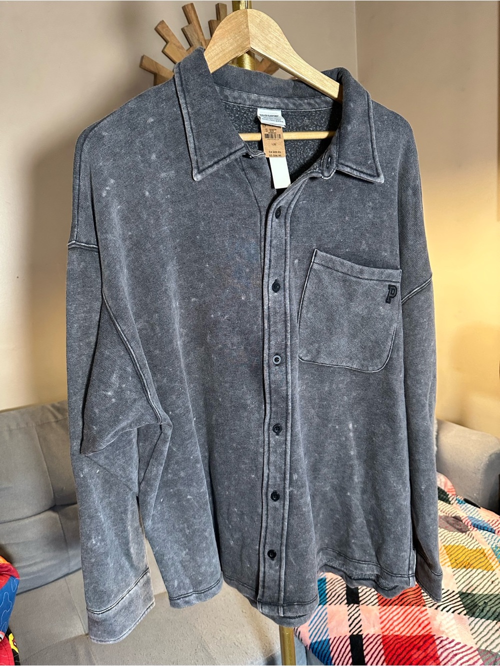 PINK Victoria's Secret Heather Gray Shacket Jacket Button Up Sweatshirt